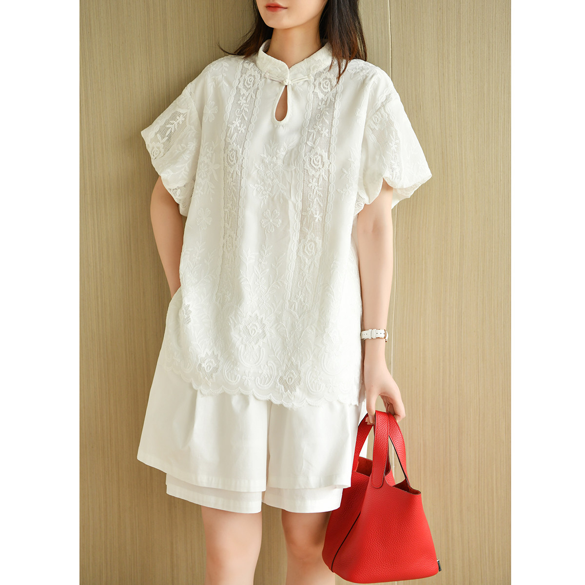 天然出品高端刺绣国风灯笼袖上上衣改良古风衬衫