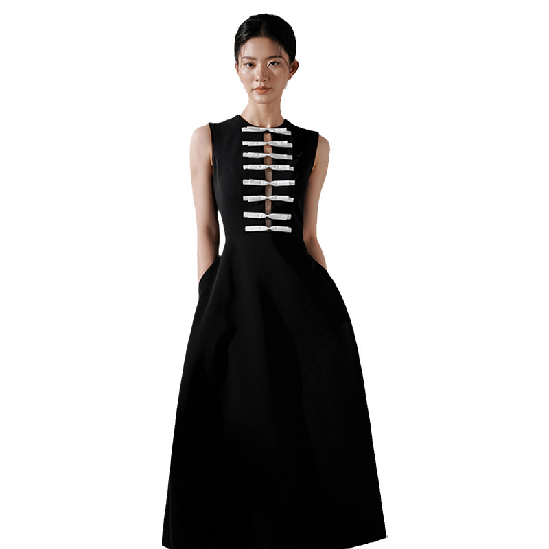 品牌授权越南小众lobbster2021夏季新款无袖门襟蝴蝶结连衣裙