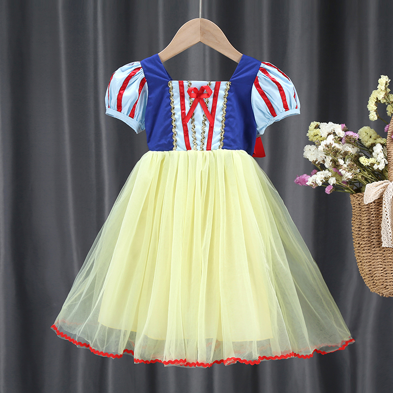 女童白雪公主裙子夏款 生日礼服连衣裙夏 正版 儿童冰雪奇缘爱莎短袖
