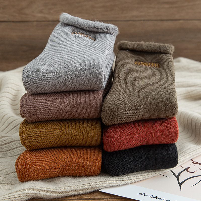 厚袜子女中筒袜秋冬季睡眠袜羊毛加绒加厚保暖超厚地板毛绒袜冬天