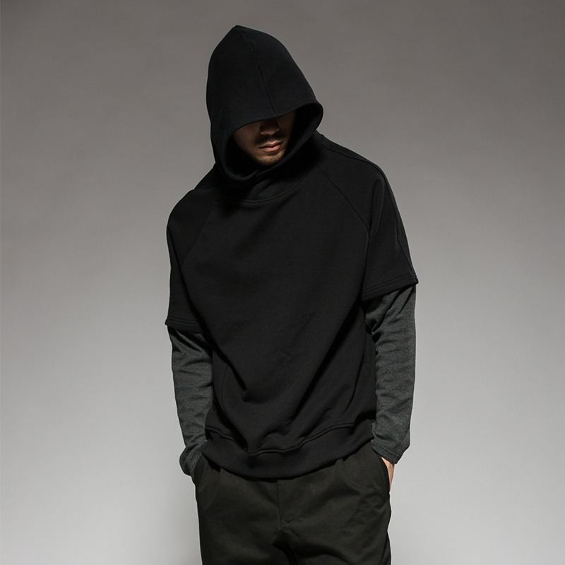 无限不循环-【柳暗】x原创设计针织面料拼接假两件帽衫卫衣