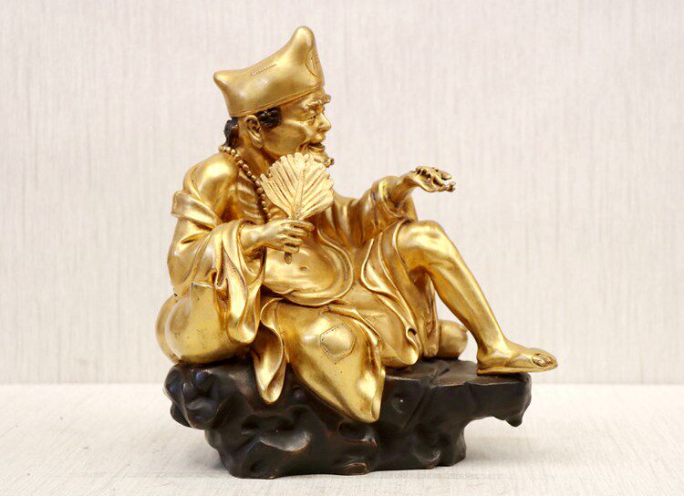 济公活佛24k纯铜仿古古铜鎏金佛像佛教铜像摆件