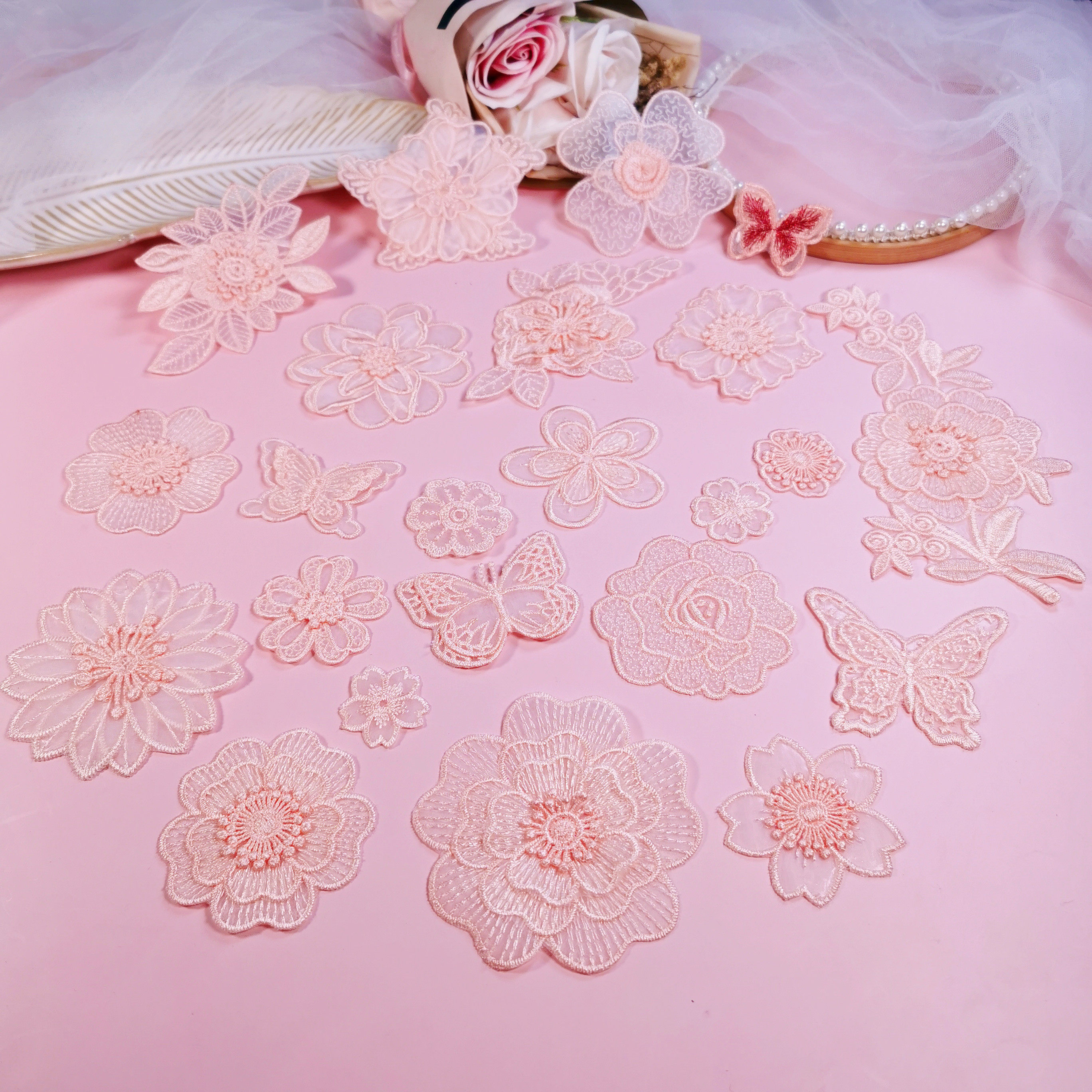 自粘粉色丝布补丁网纱雪纺真丝羽绒服布贴