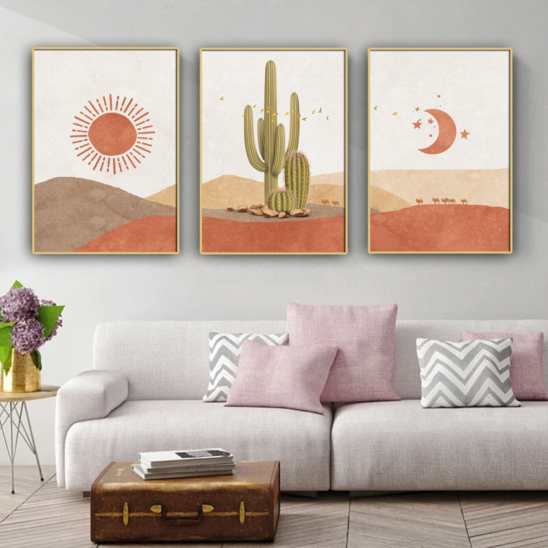 日月同辉北欧抽象装饰画客厅背景挂画房间卧室现代装饰画