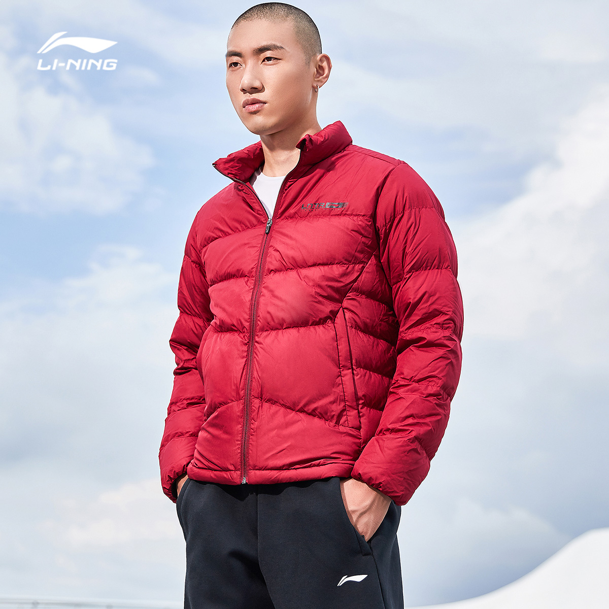 李宁短款羽绒服男士新款训练系列男装立领领上运动羽绒服