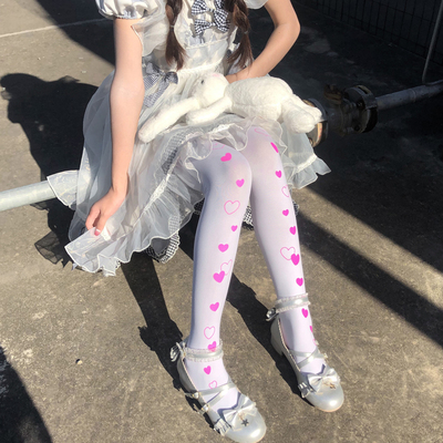 lolita袜子白丝袜日系少女甜美爱心内搭春秋款连裤袜jk白色公主袜