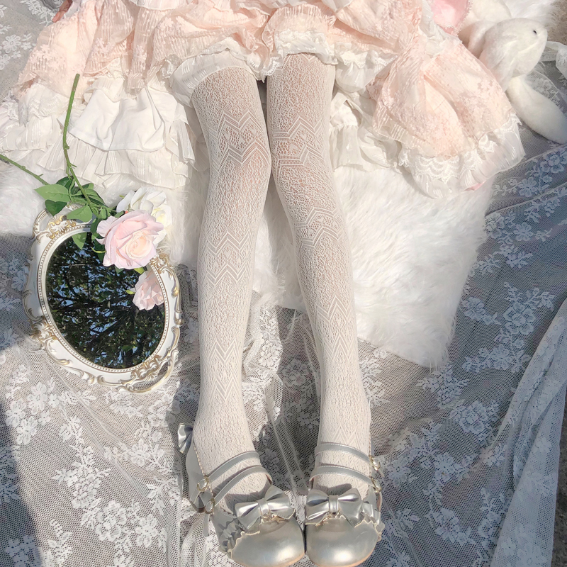 白丝袜女蕾丝复古甜美仙气显瘦百搭连裤袜少女软妹日系lolita袜子