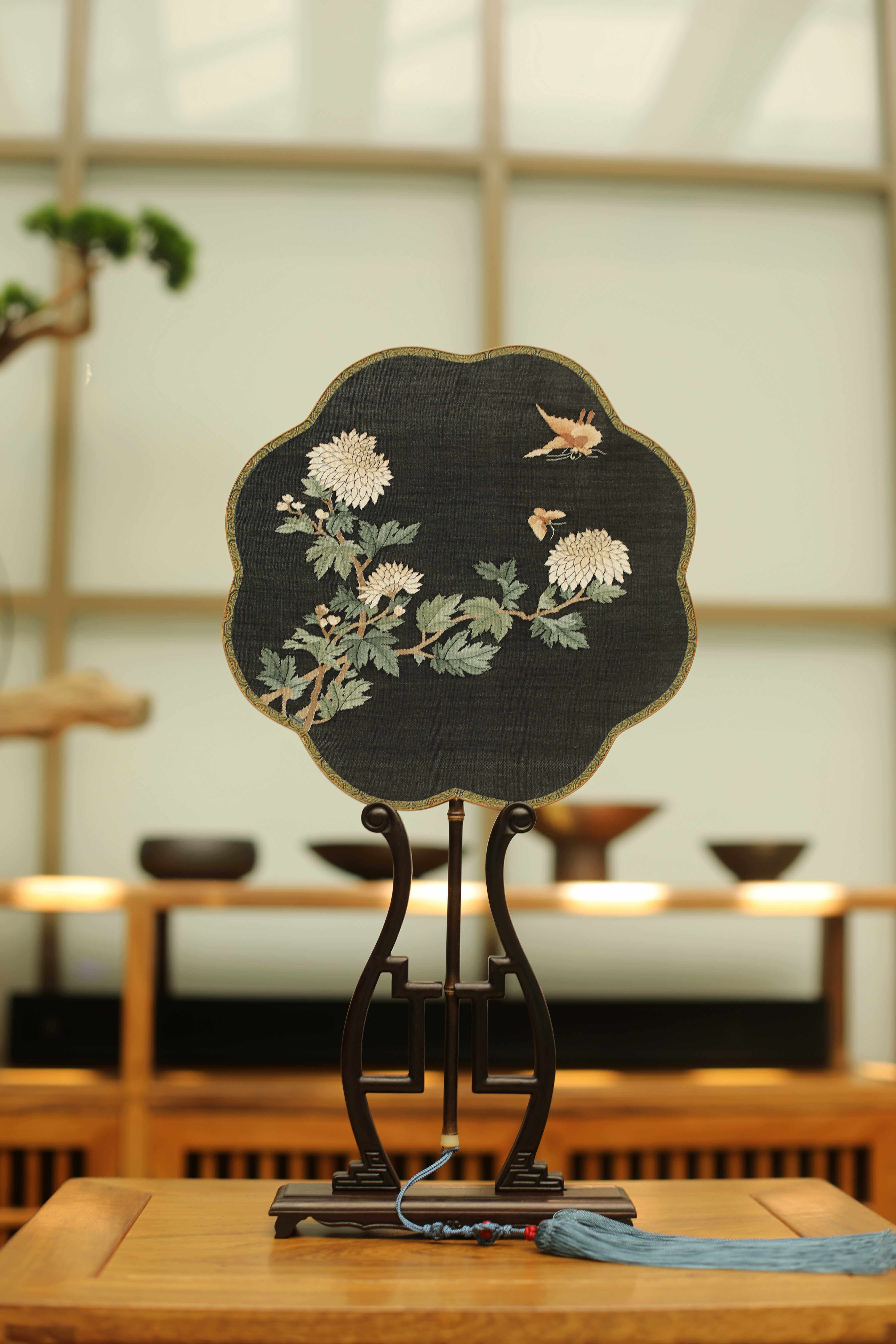 隐竹堂顾建东缂丝台屏插团扇中式传统工艺礼品创意礼盒