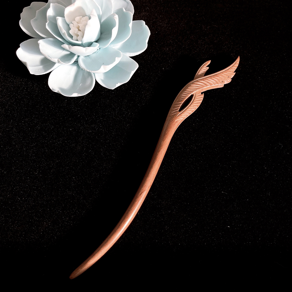 durianacc日系国风桃木霸气凤翎盘发木质发簪发饰