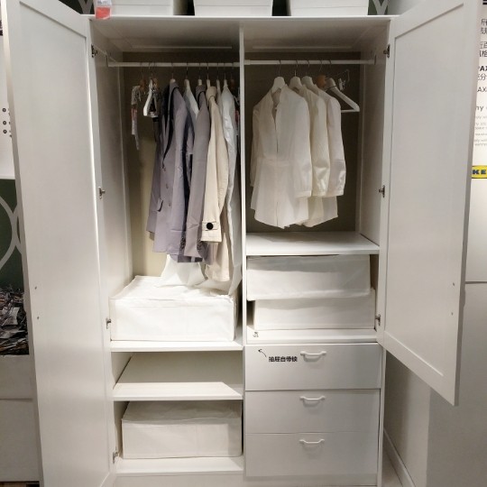 济南宜家国内代购穆斯肯衣柜双门大衣柜衣橱抽屉柜白色/褐色简约