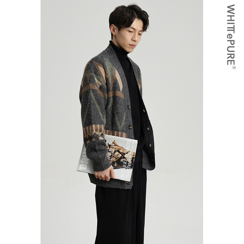 【WHITT EPURE】WP 白川 秋冬羊毛针织衫V领开衫宽松休闲外套男
