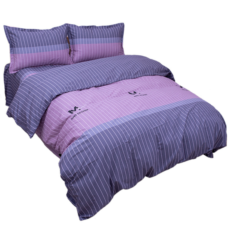 新品紫色条纹时尚床单单双人印花纯棉布床上用品被套可配三四件套