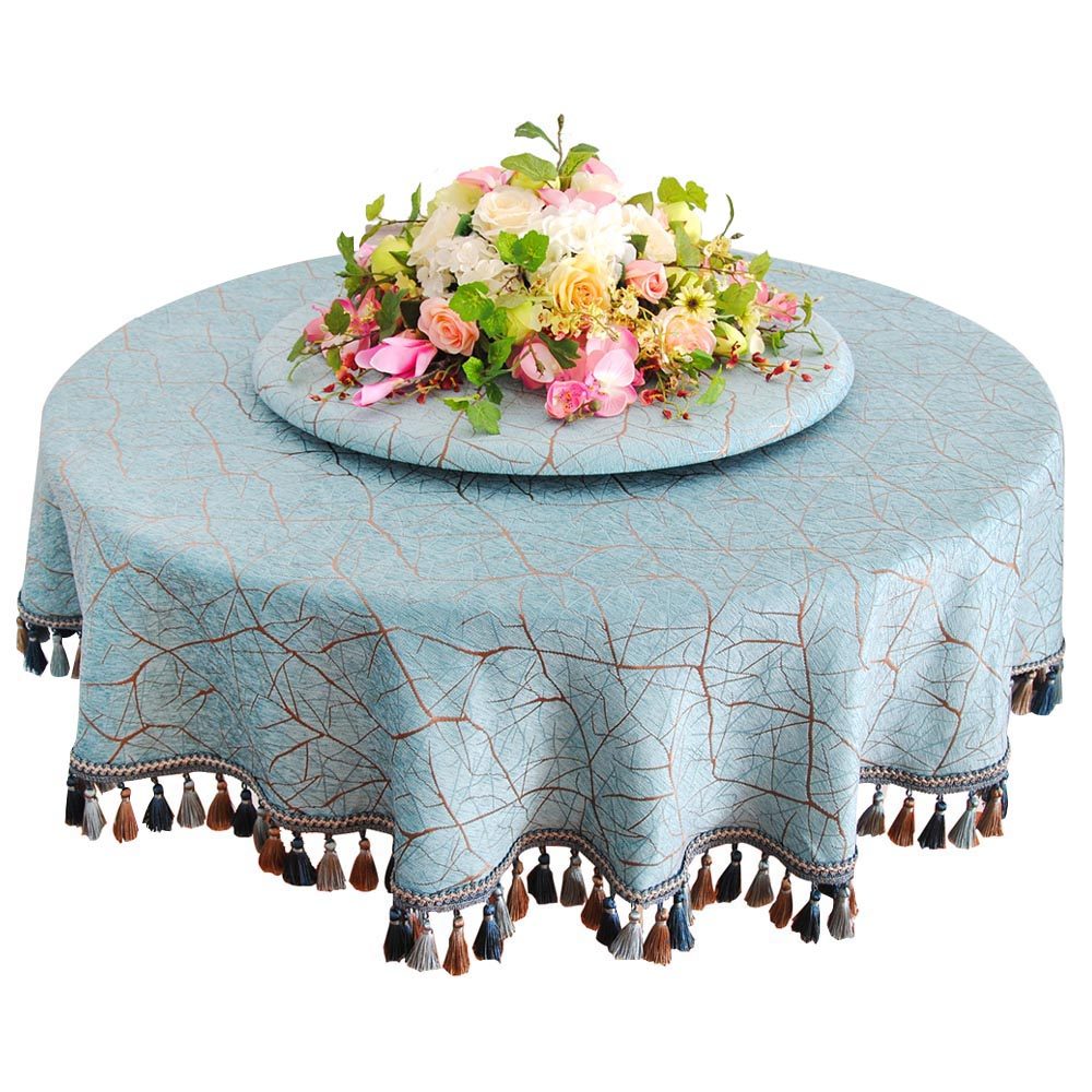 欧式蓝色大圆圆桌桌布布艺台布圆形加厚酒店桌布
