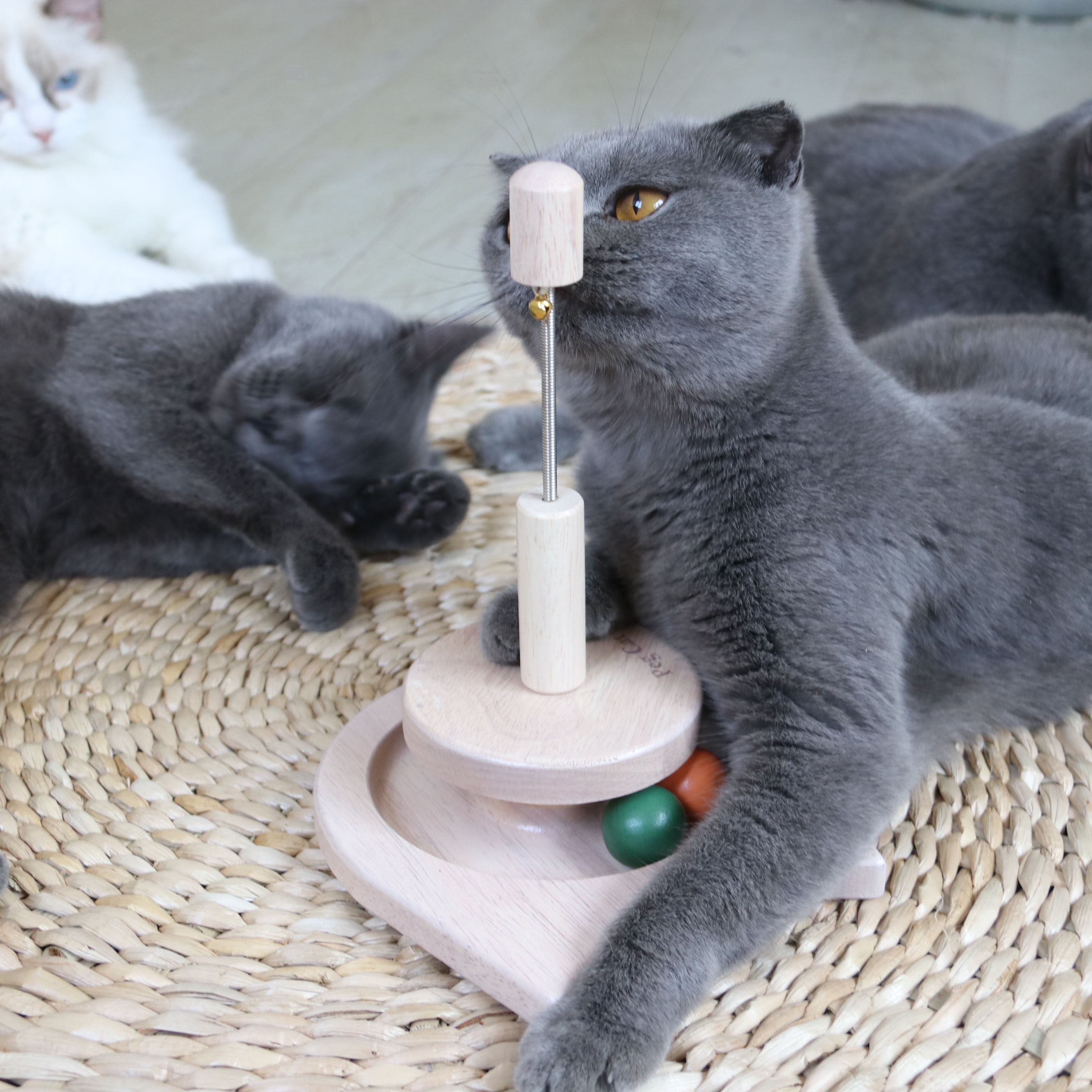 玩具佩格小猫猫猫不倒翁铃铛逗猫木质转盘幼猫逗猫棒