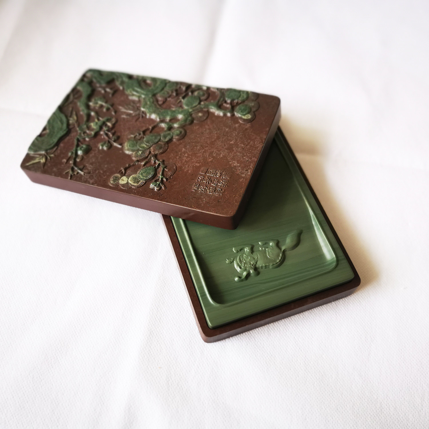 砚台松花砚盒岁寒三友文房四宝复刻故宫博物院书法磨墨御砚砚台