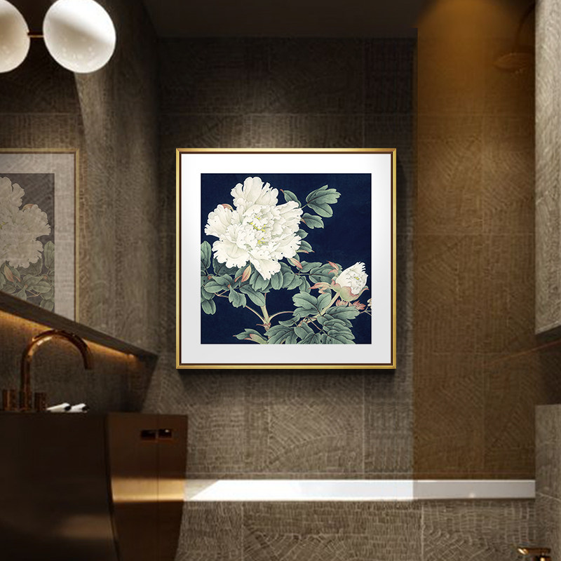 新中式酒店花卉厕所打孔粘贴洗手挂画浴室防水现代装饰画