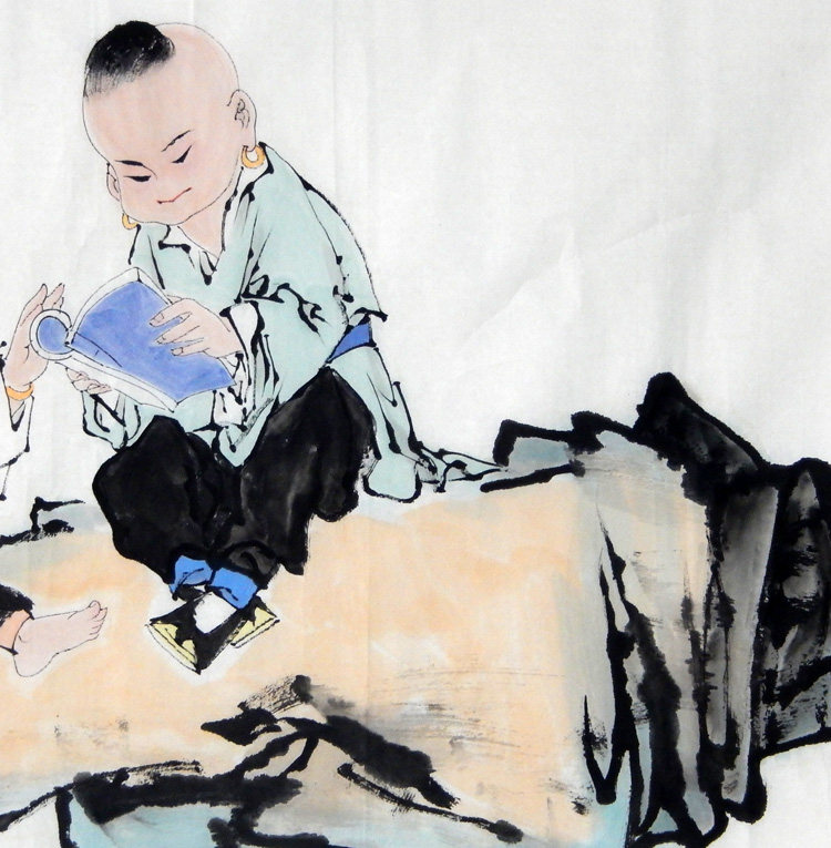 仿范书房孩童牧牛横幅四尺收藏国画曾人物真迹国画