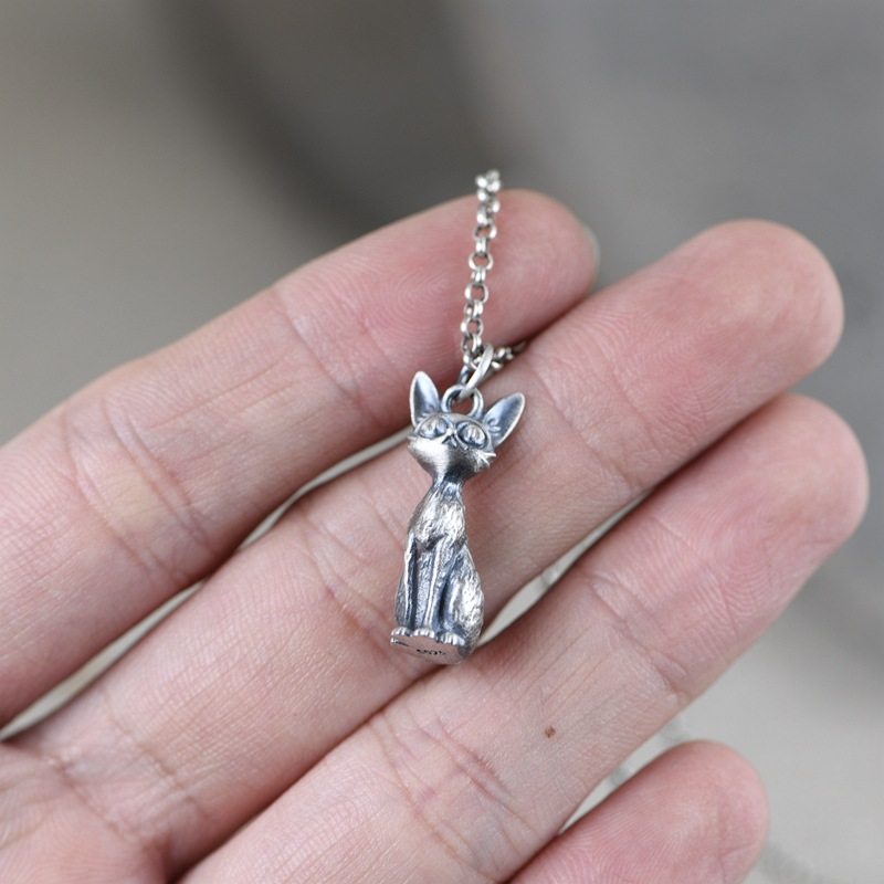 古银可爱猫项链女神喵咪人小立体女款吊坠古风项坠