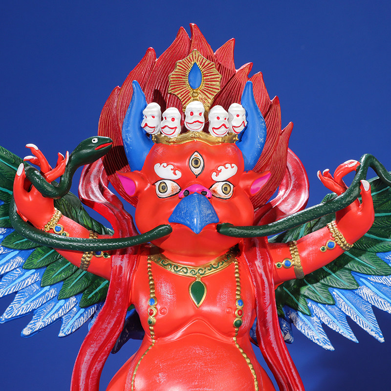 佛像大鹏金翅鸟摆件纯铜尼泊尔彩绘护法藏传密宗摆件