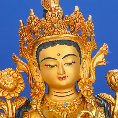 绿度母佛像 全鎏金10寸纯铜佛像 藏传密宗尼泊尔工艺佛台神像摆件