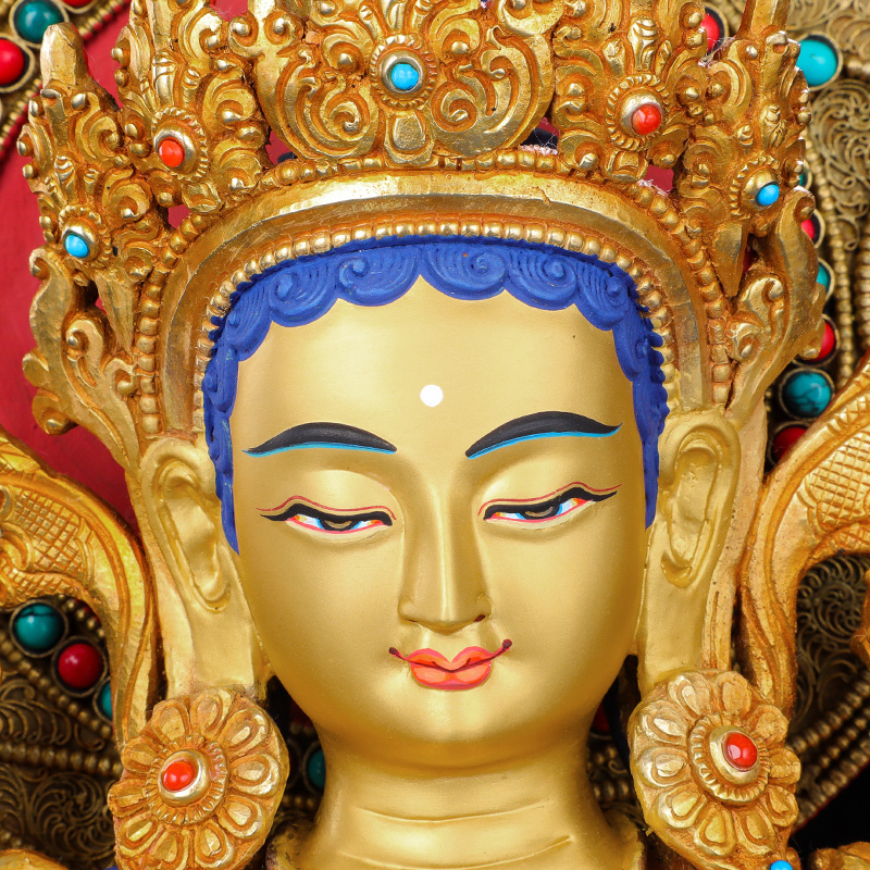 绿度菩萨观音密宗藏传背光金背光全鎏手工尼泊尔摆件