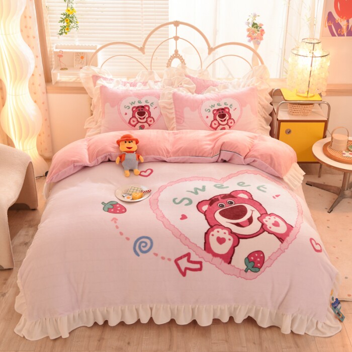 冬季公主风迪迪士尼可爱卡通儿童童床牛奶绒大版床品套件