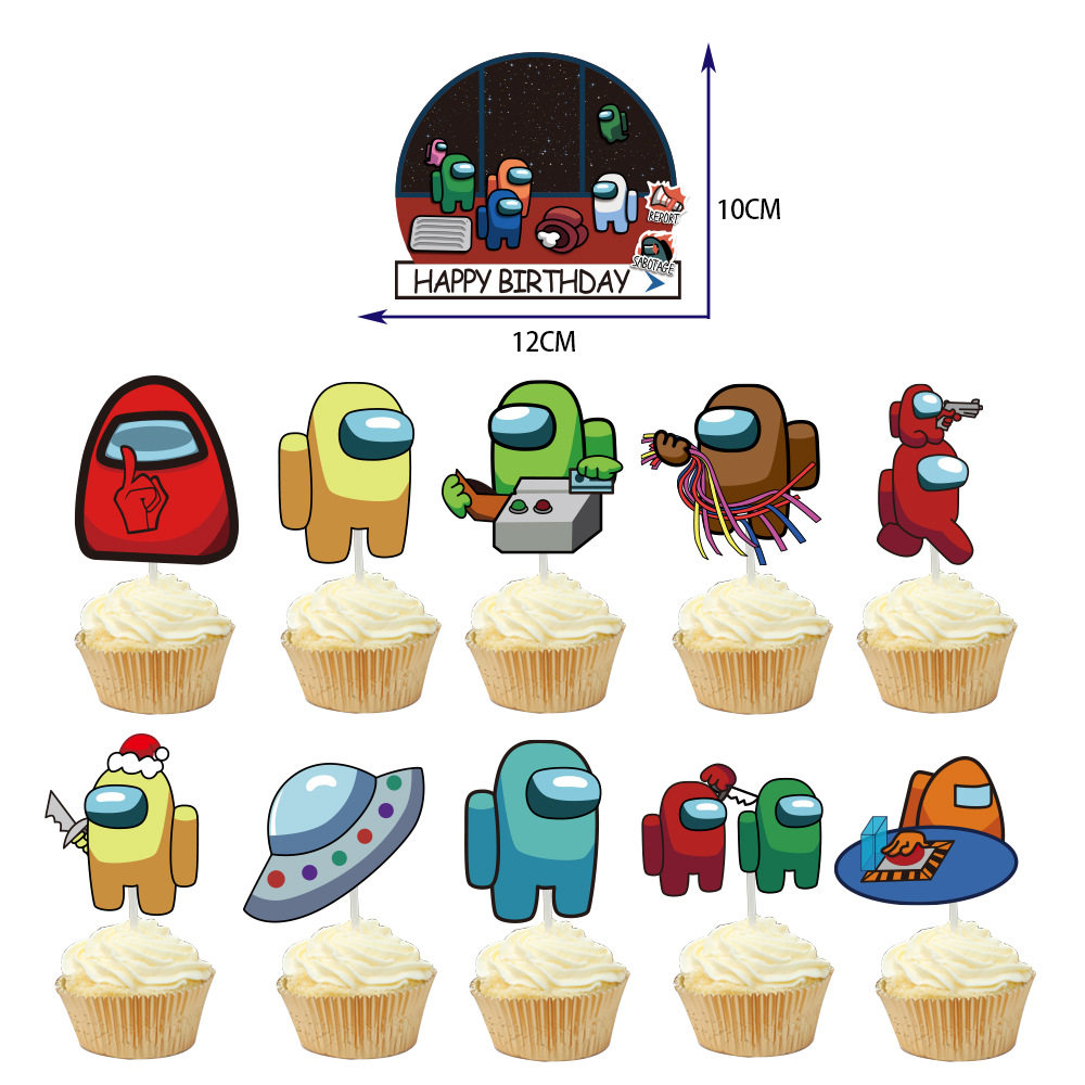 amongus周边生日纸质横幅气球蛋糕插拉套装太空动漫水杯