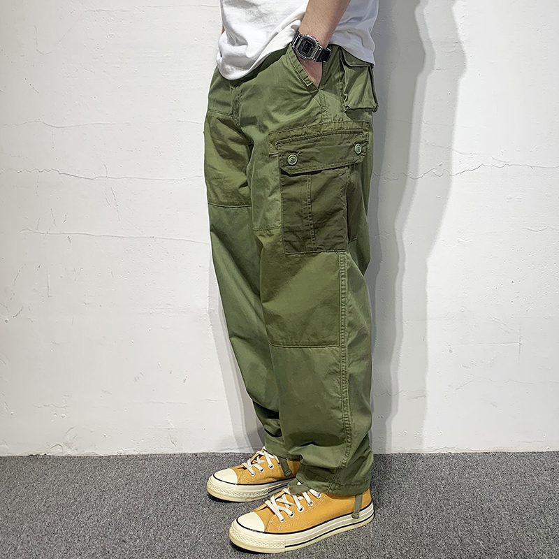 HEY MAN日系男士撞色多口袋工装裤长裤 夏季薄款复古宽松休闲裤子
