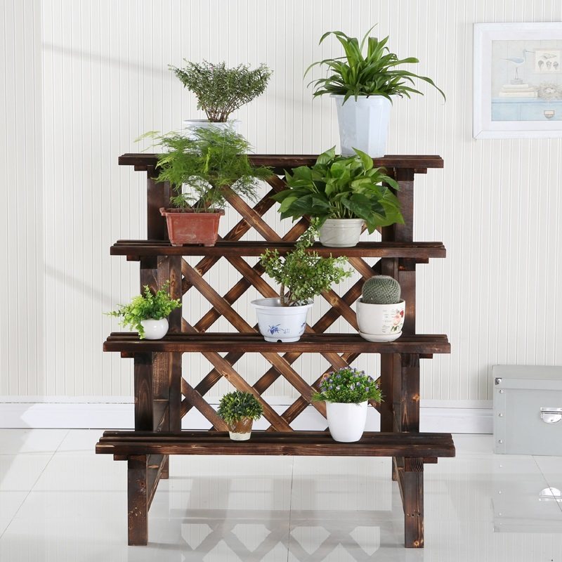 防腐室外阶梯花架实木阳台多层木质花架子碳化木花架