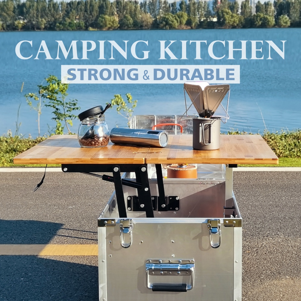 简森户外铝合金车载移动厨房储物桌折叠便携野营户外桌子