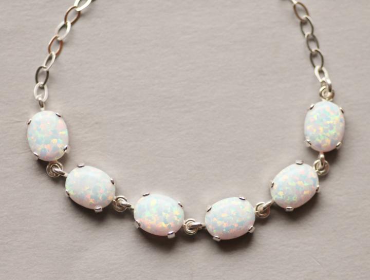 美国代购genuine手作复古真正欧泊石蛋白石镶嵌手链