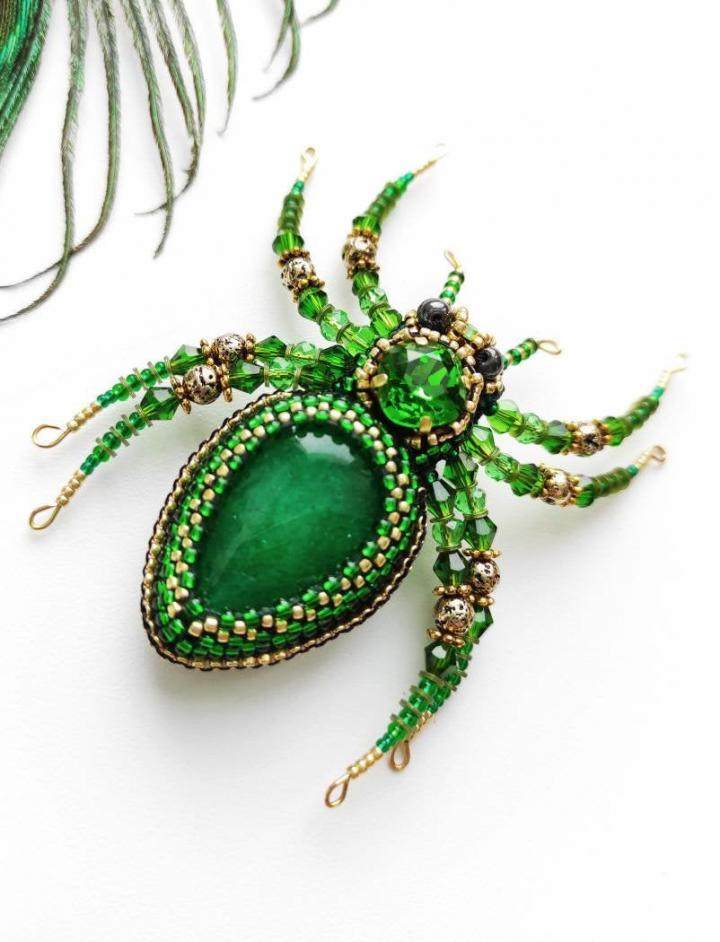 俄罗斯代购spider手作精美绿色水晶串珠昆虫蜘蛛其它饰品定制