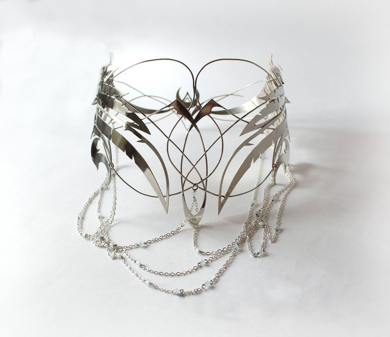 海外代购elven手作格里芬翅膀精灵王冠新月宝石发饰