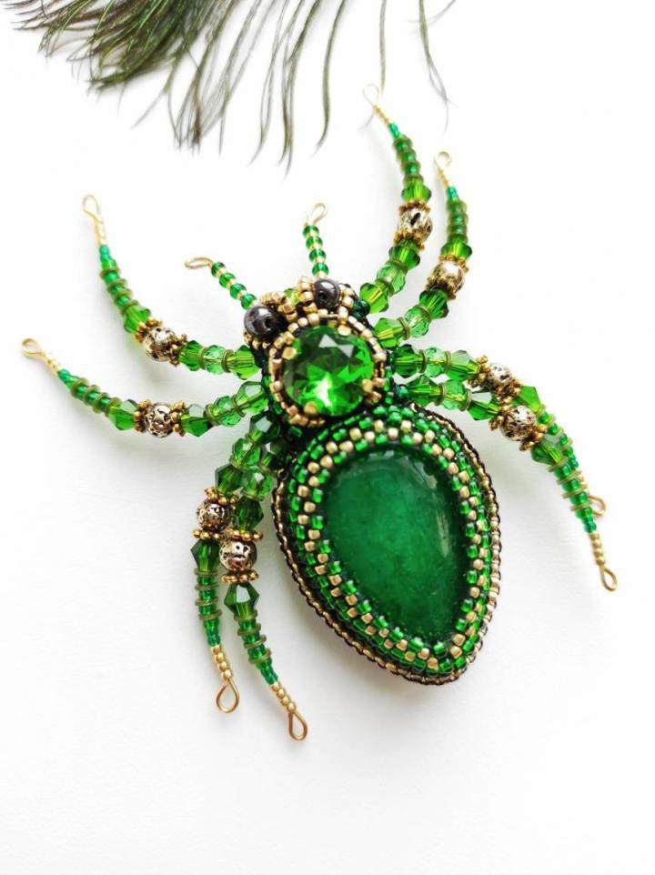 俄罗斯代购spider手作精美绿色水晶串珠昆虫蜘蛛其它饰品定制