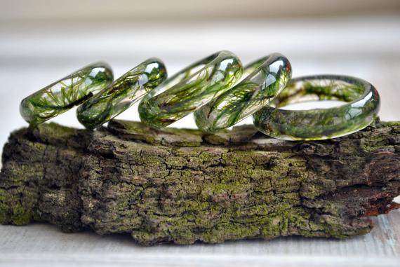 乌克兰代购antler手作复古清新天然苔藓树脂青苔情侣订婚戒指