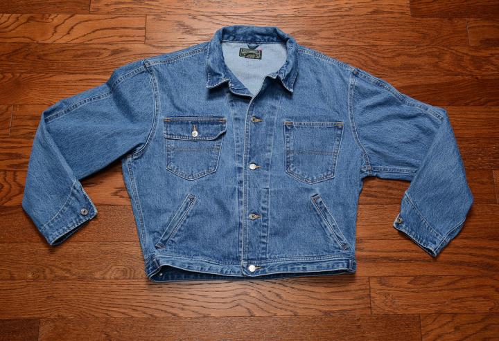 美国代购jacket古着90年代国旗深蓝洗水休闲牛仔夹克