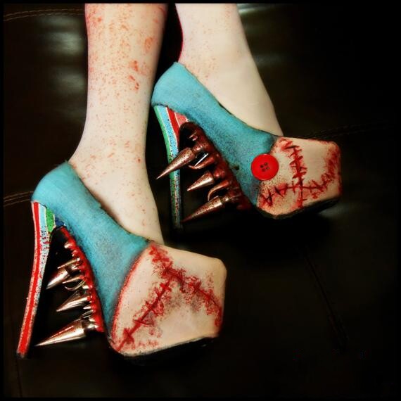 play海外代购手作奇特哥特朋克超高高跟细跟单鞋