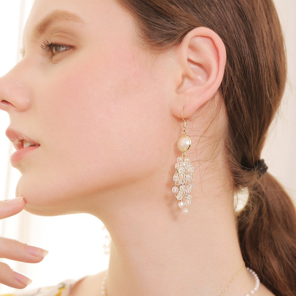 威妮华韩国风气质个性耳坠女时尚人工水晶流苏耳环耳钩耳饰