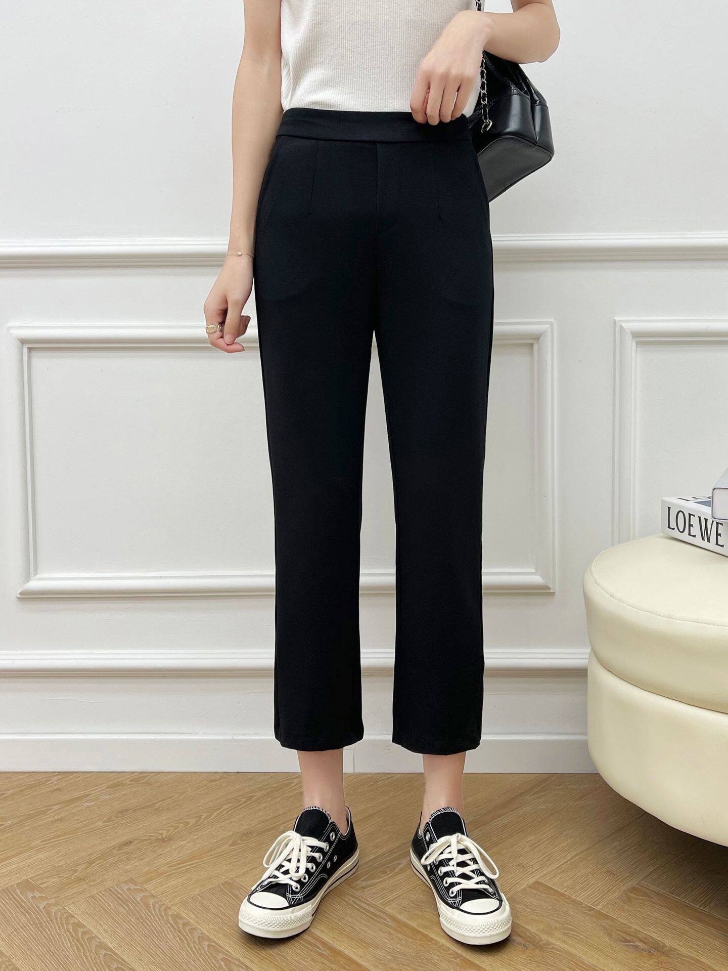 nancy夏季新款阔腿裤女高腰垂感宽松黑色休闲休闲裤