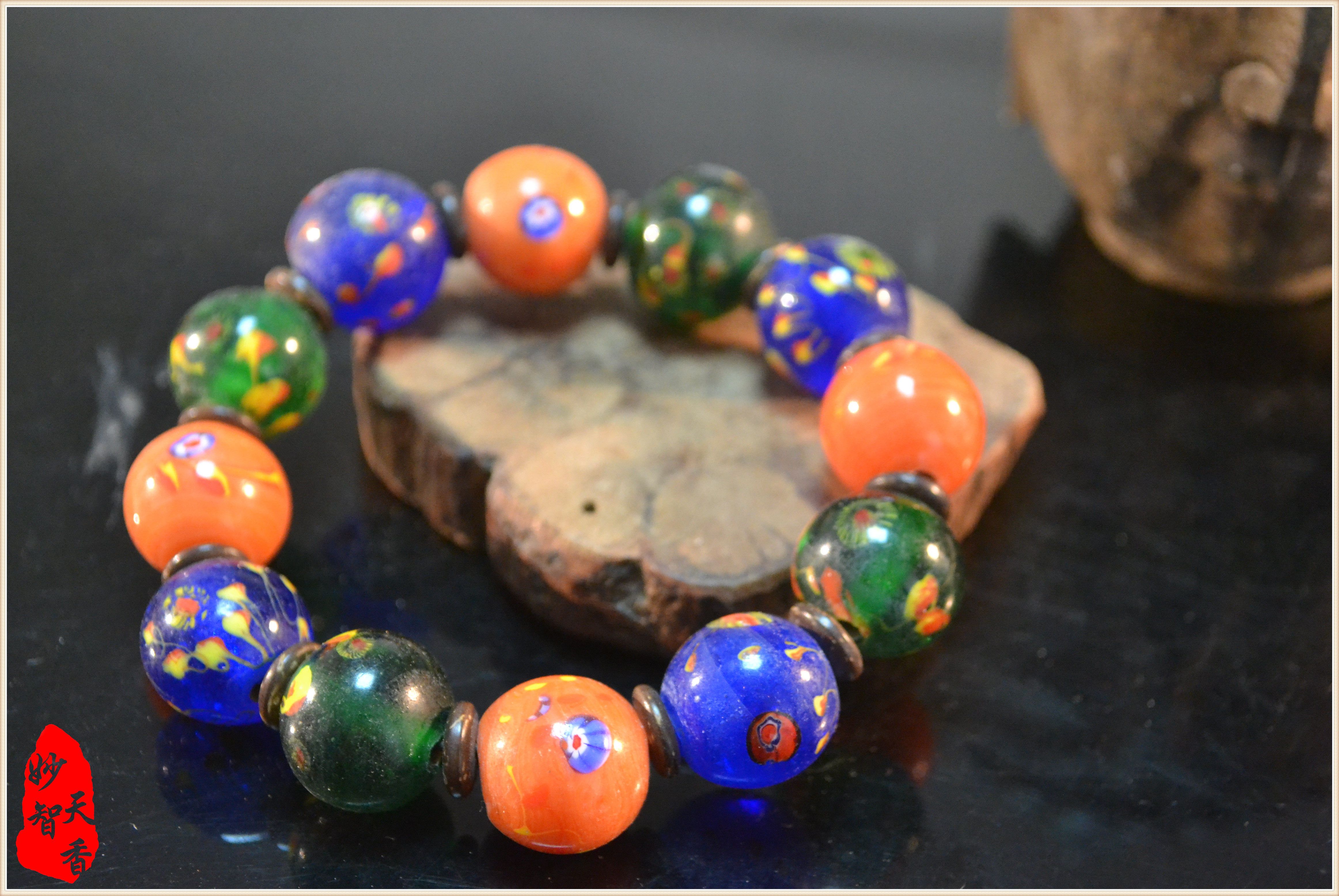 妙智天原创老料三色凤眼琉璃佛珠19-20mm手链男女其他特色工艺品
