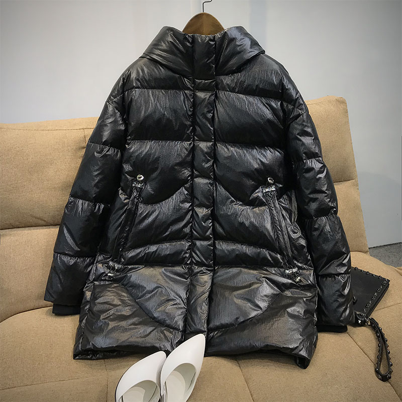 清仓羽绒服外套字母后背中长女连2021鸭绒白鸭绒羽绒服