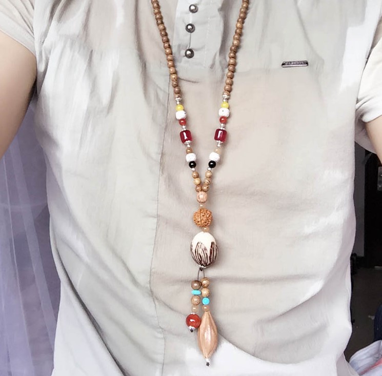 潮男木珠子菩提项链佛珠长款个性毛衣链脖子挂件女衣服配饰品挂坠