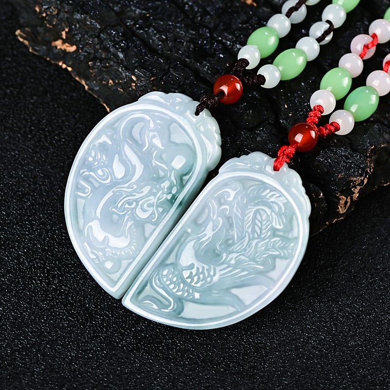 心玉行翡翠玉佩龙凤吊坠情侣男女女款项链天然项坠