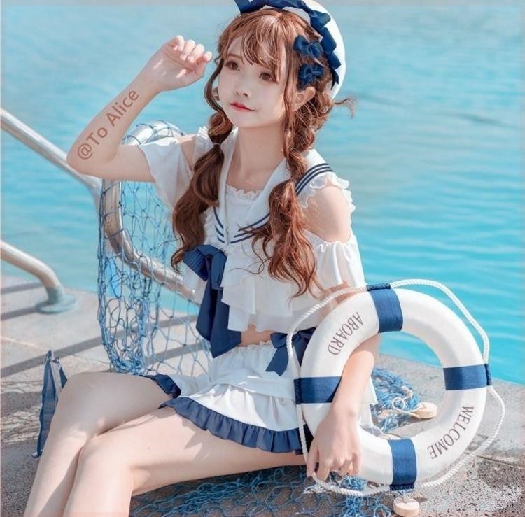 学生jk制服女童短袖防晒泳装女生甜美泳衣分体泳衣