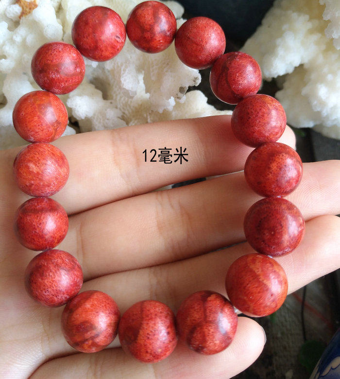 小乔珠宝草珊瑚单圈手链824毫米男女本命年红色手链