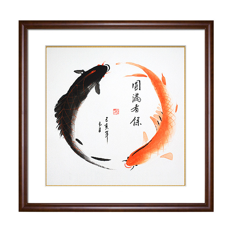 八卦鱼入户玄关花鸟画餐厅客厅装饰挂画手绘真迹国画