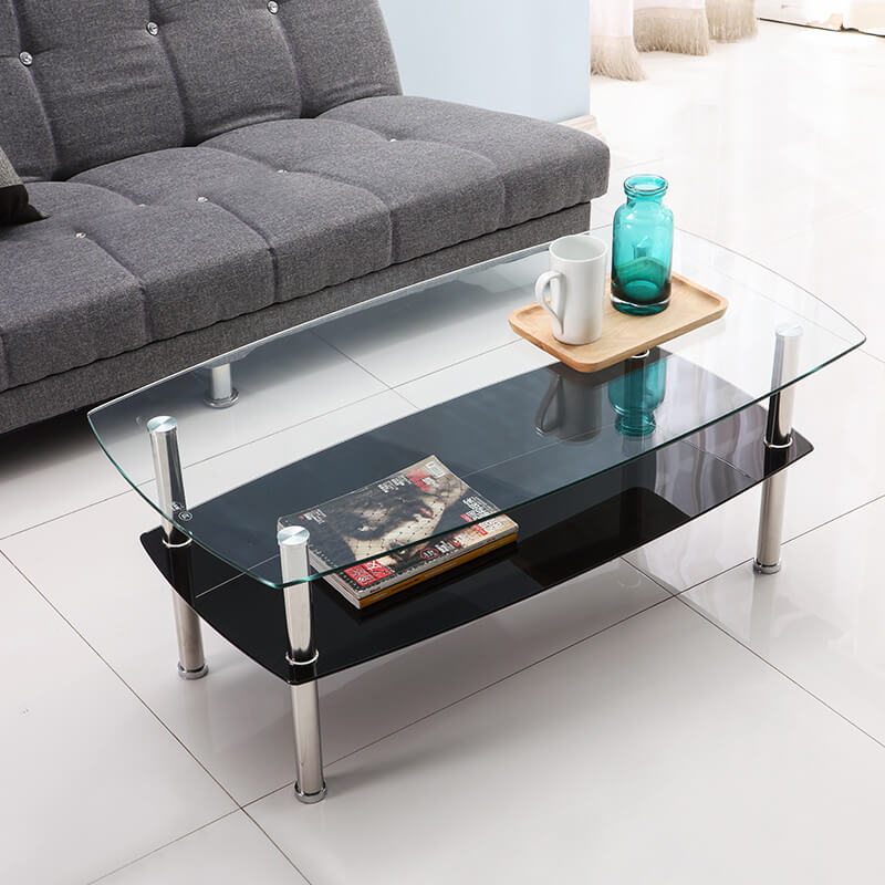 客厅黑色钢化玻璃茶几长方形小户户型简约现代家用茶几