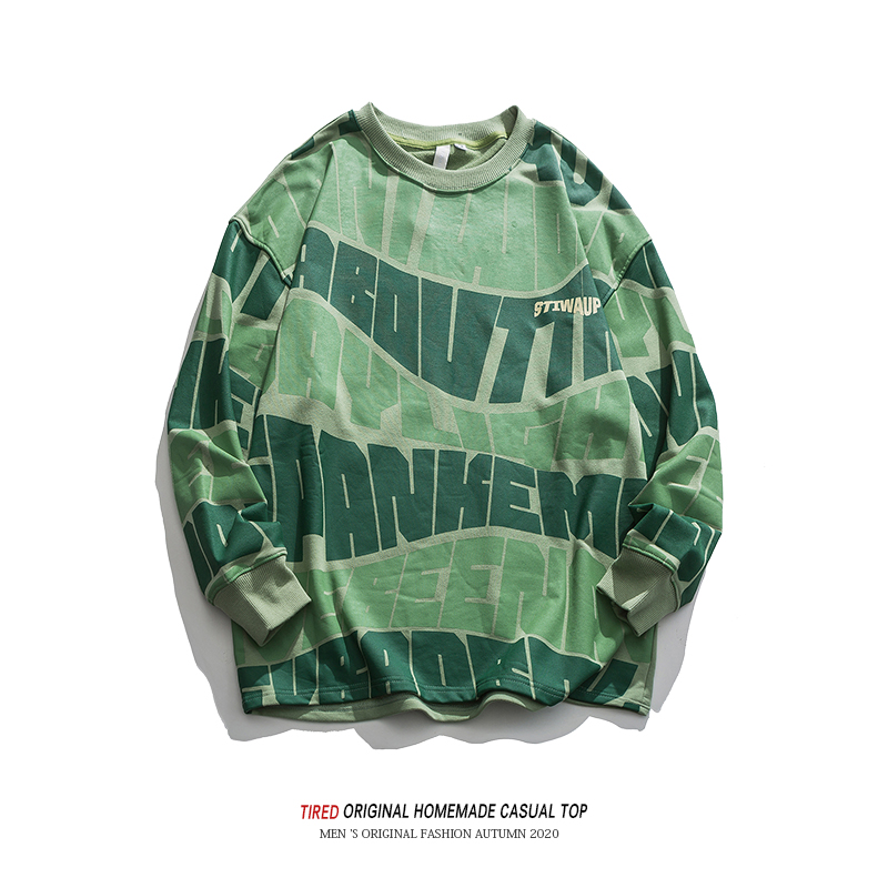 美式潮牌圆领卫衣男长袖春秋纯棉情侣装宽松套头衫男学生休闲上衣