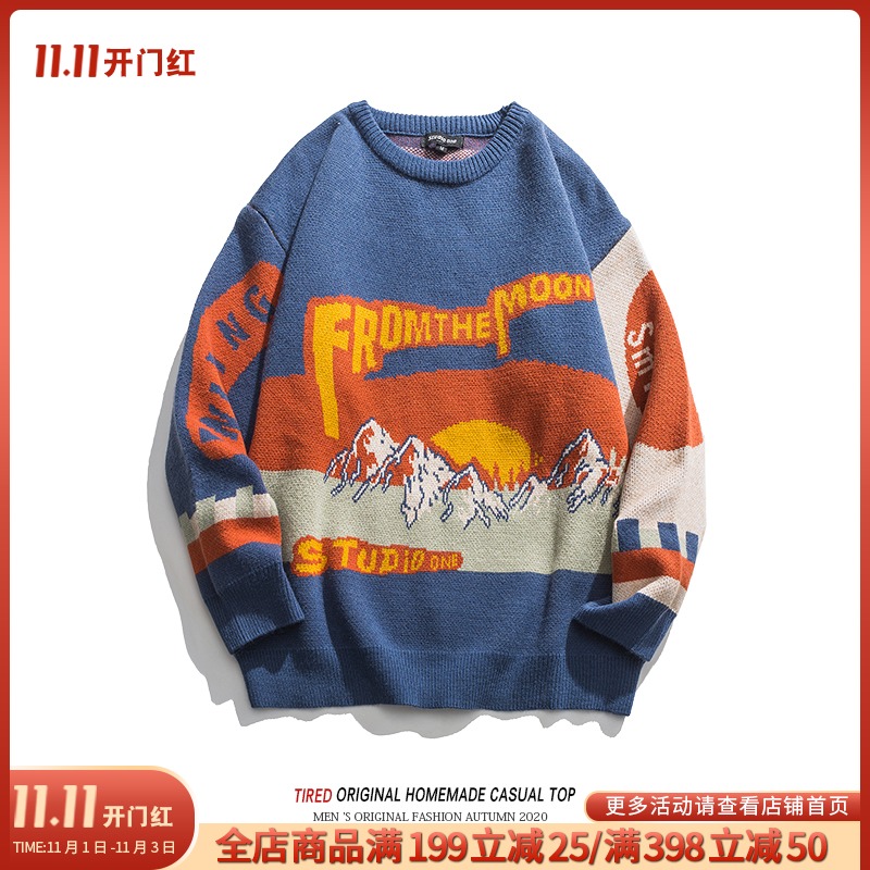 美式潮牌毛衣男春秋韩版潮流针织衫男情侣装长袖套头衫男休闲外套