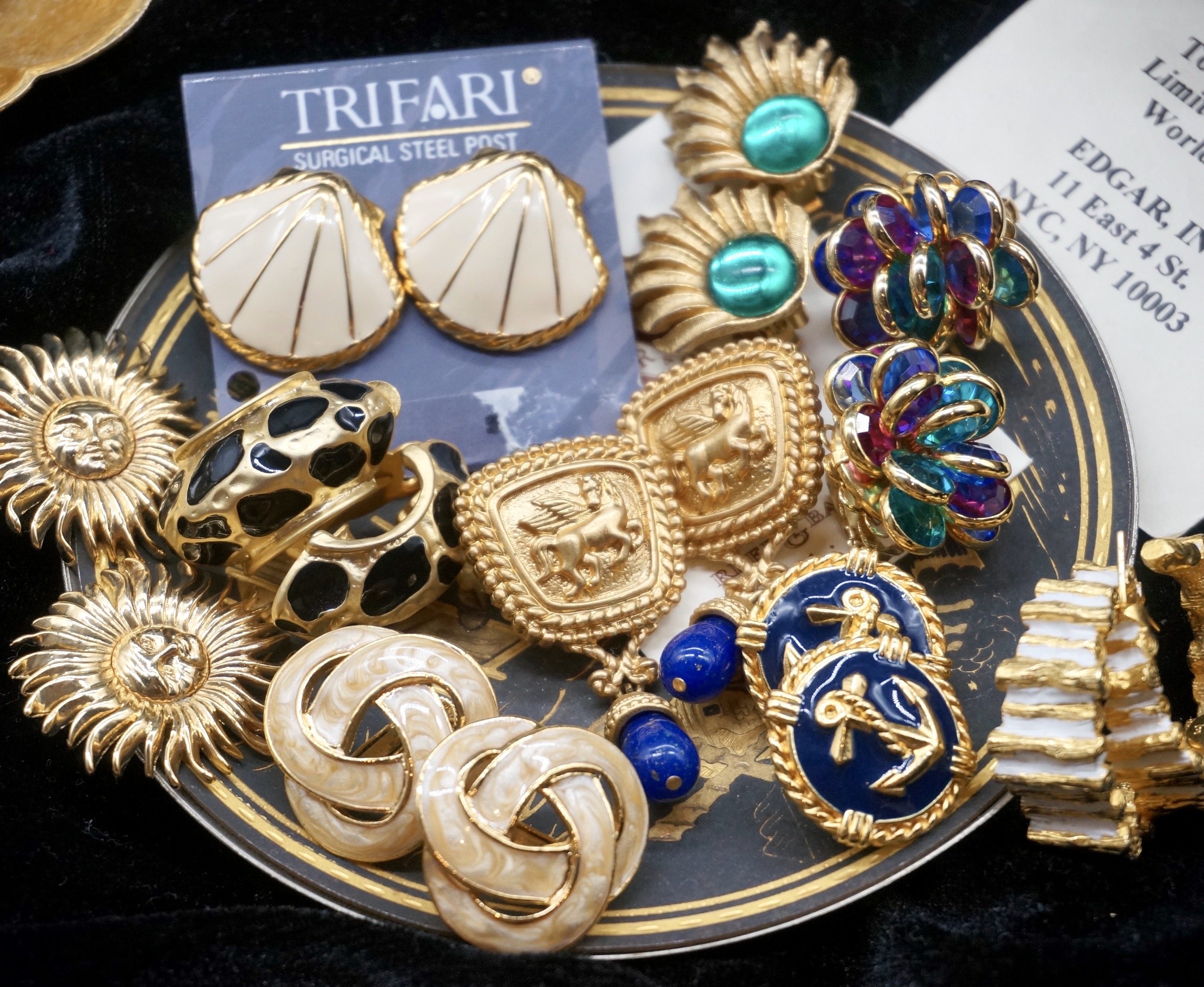 vintage美国古董首饰复古宫廷彩宝耳环耳钉水晶耳钉